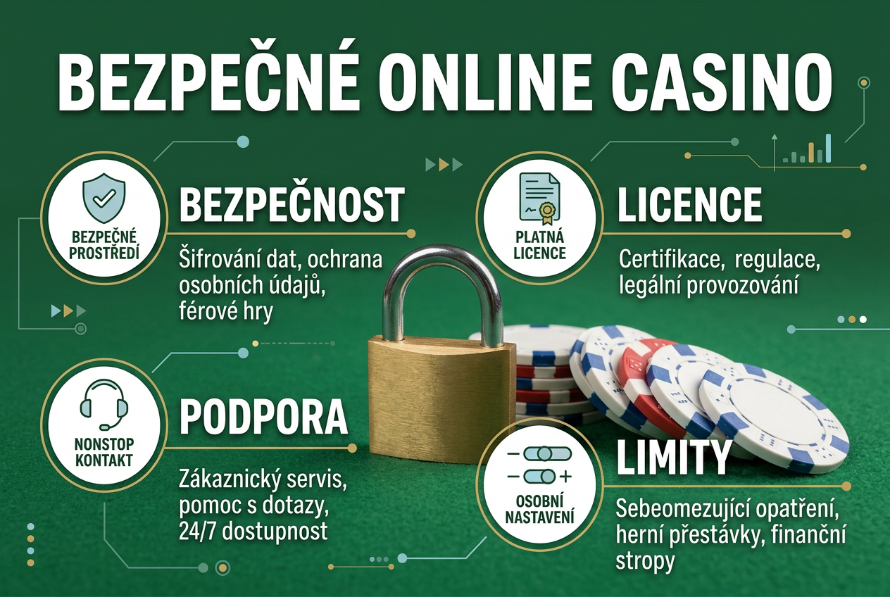 Infografika s hlavními bezpečnostními prvky pro online hraní